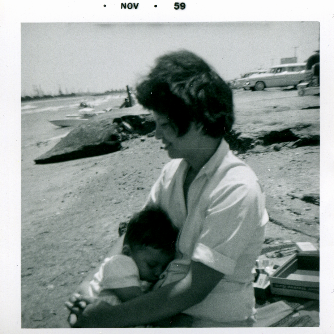 1959-11 Long Beach nap in Mom’s arms